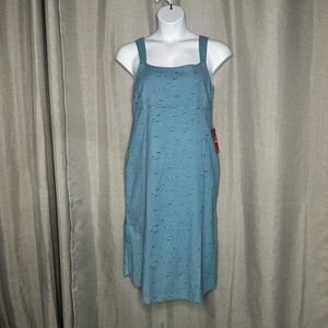 Coastal Midi‎ Dress Medium Blue Stripe Hemp Square Neckline Adjustable Strap